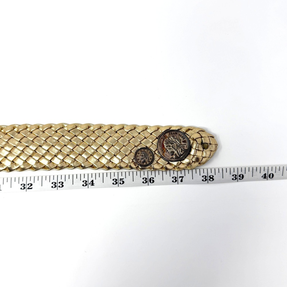 Vintage Omega Gold Woven Coin Belt Faux French Coin Medallions Women's M - Picture 6 of 7